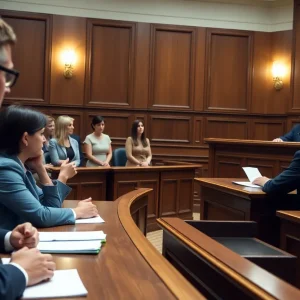 Emotional courtroom scene during a murder trial