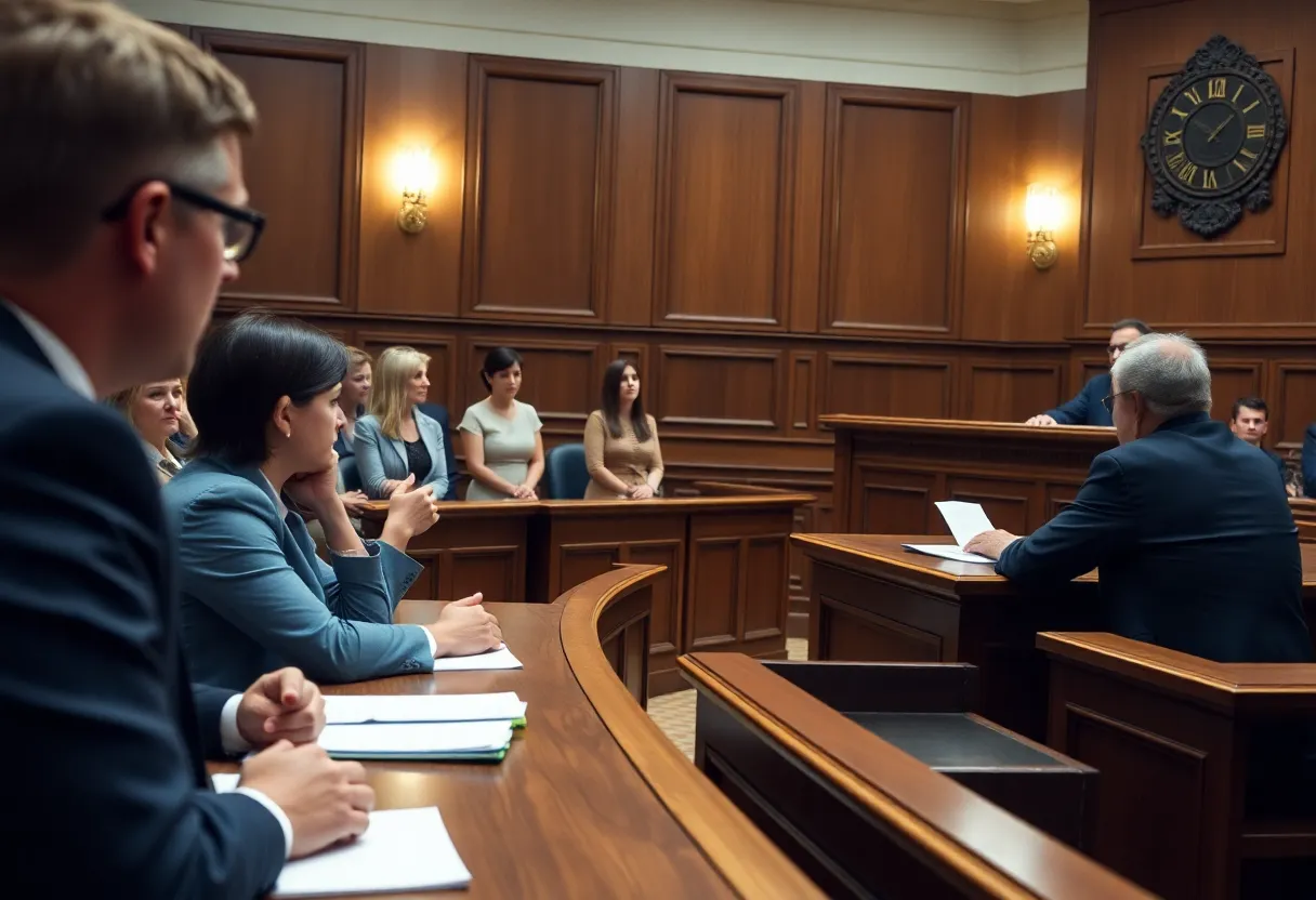 Emotional courtroom scene during a murder trial