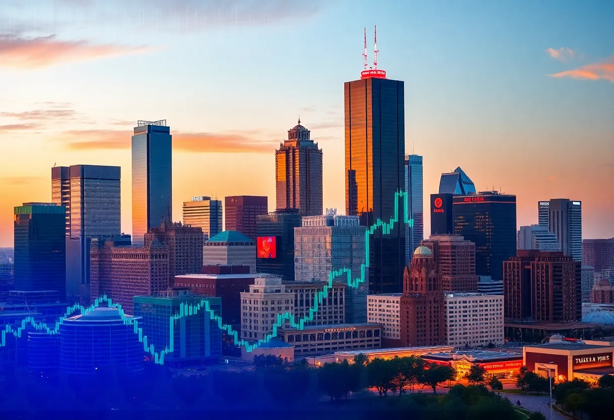 Dallas Skyline with Financial Symbols