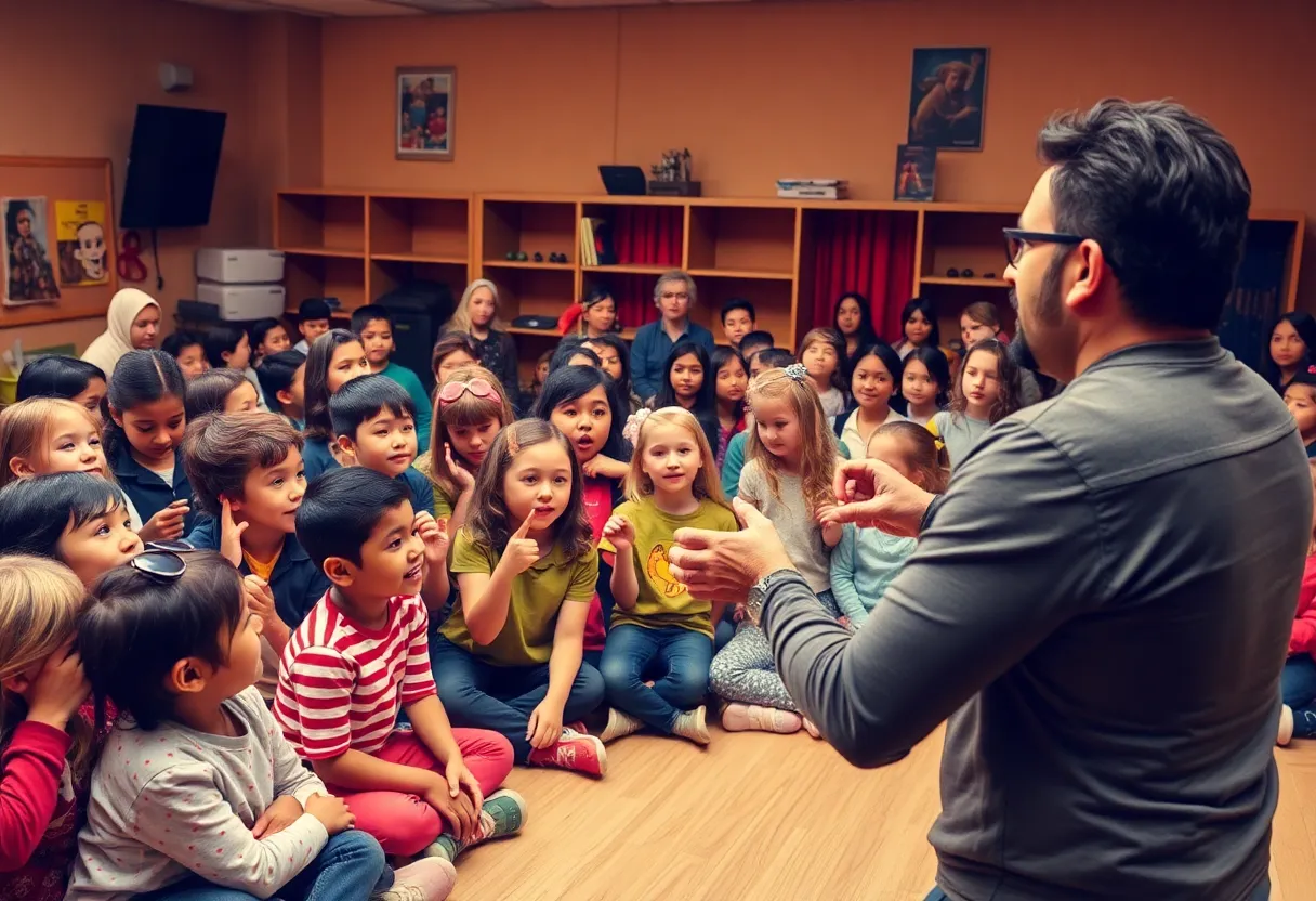 Theater students engaged in a puppetry workshop