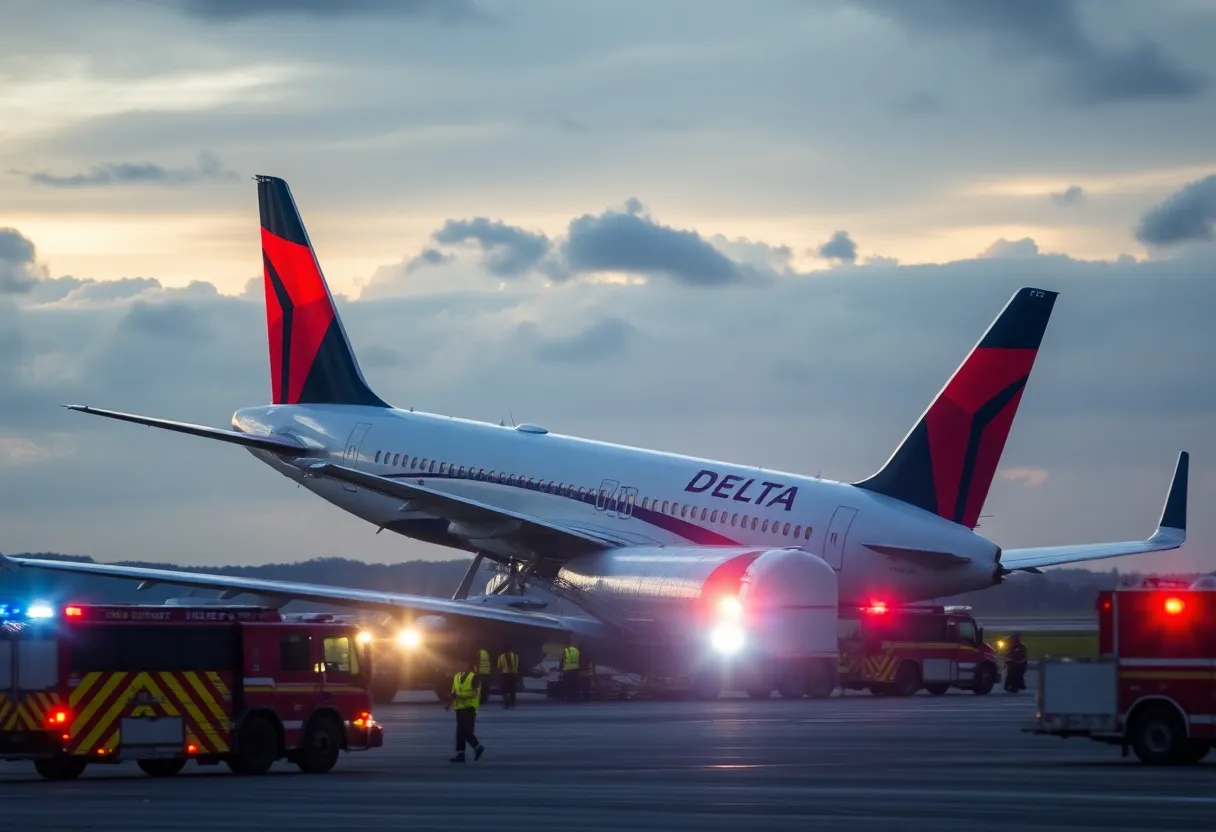 Delta Air Lines flight crash-landed at Toronto airport with emergency services on site.