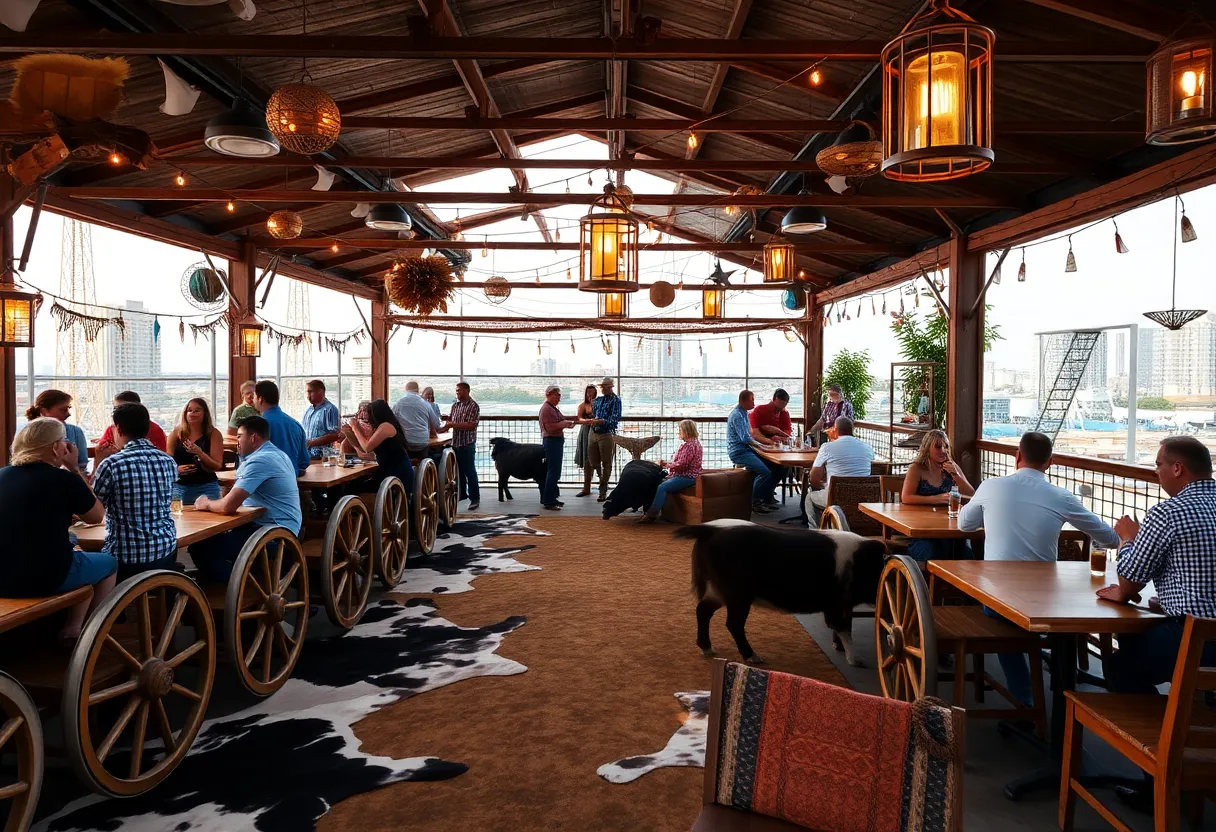 Guests enjoying the rodeo-themed Dusty Diamond bar in San Antonio