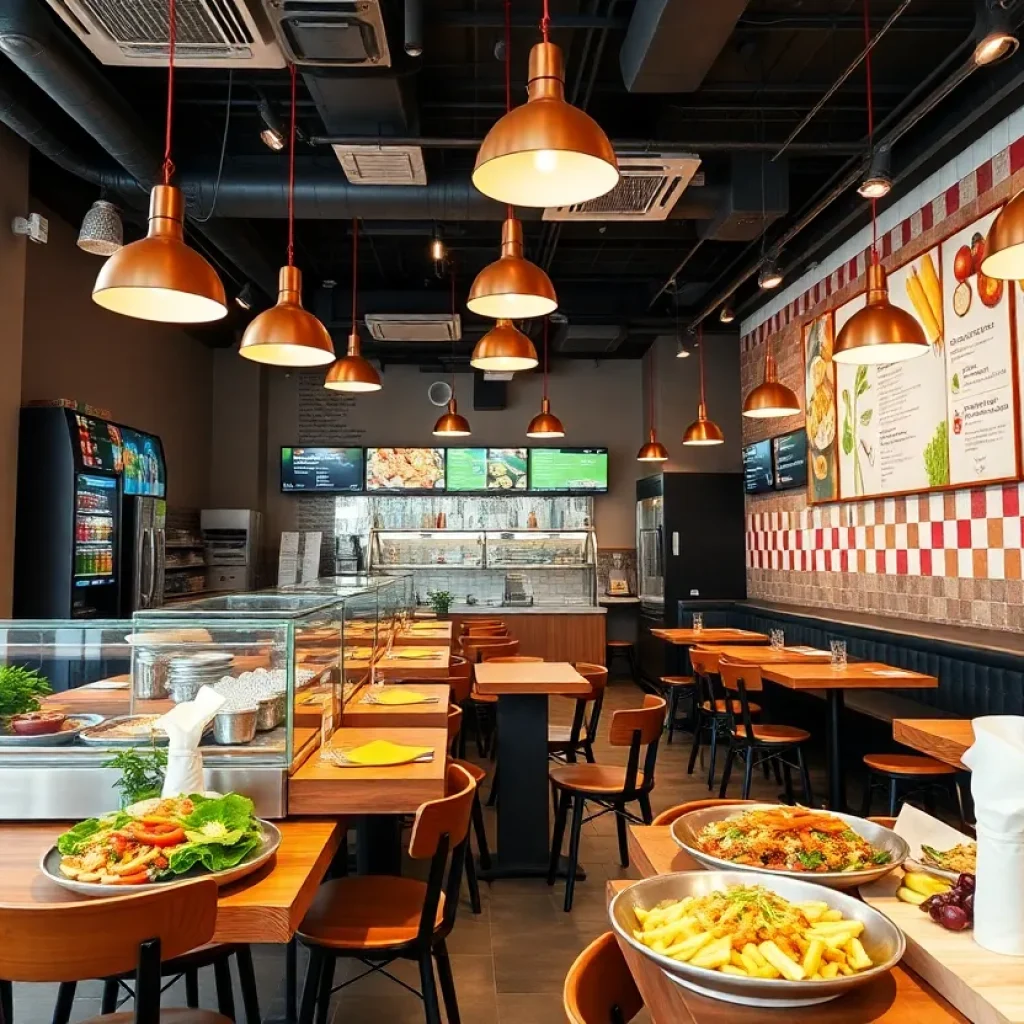 Interior of EVO fast-casual restaurant with diverse menu options