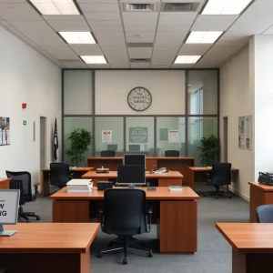 Image depicting empty office desks in a federal office setting