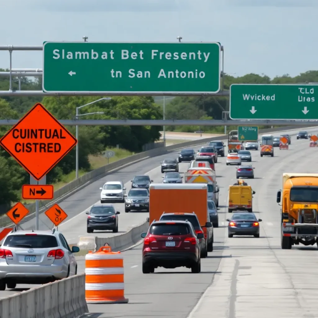 Traffic congestion and construction at Finesilver Curve in San Antonio.