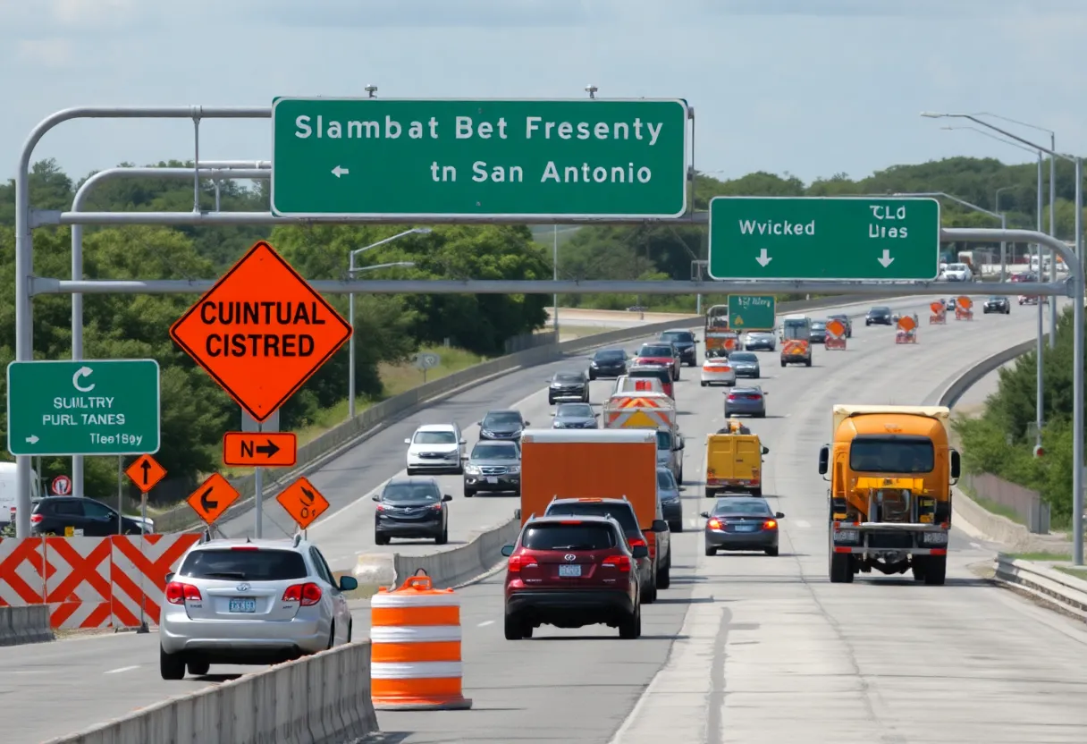 Traffic congestion and construction at Finesilver Curve in San Antonio.