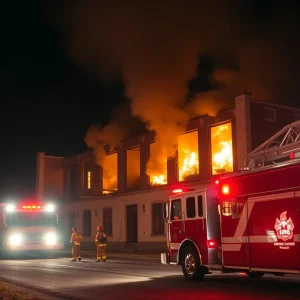 Firefighters battling a fire in an abandoned building in San Antonio