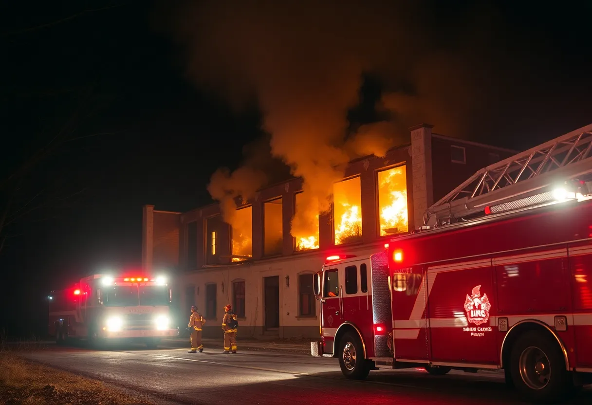 Firefighters battling a fire in an abandoned building in San Antonio