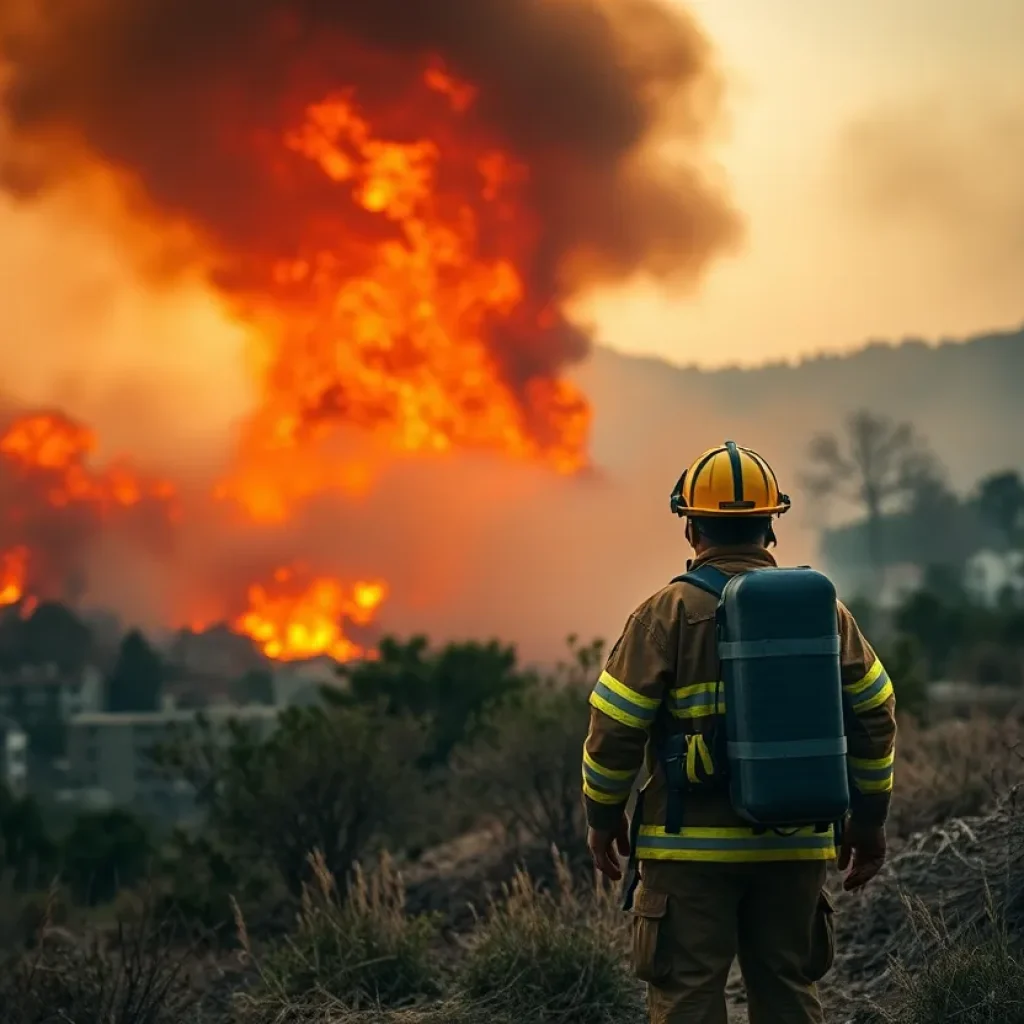 Firefighters working to control a wildfire in Los Angeles