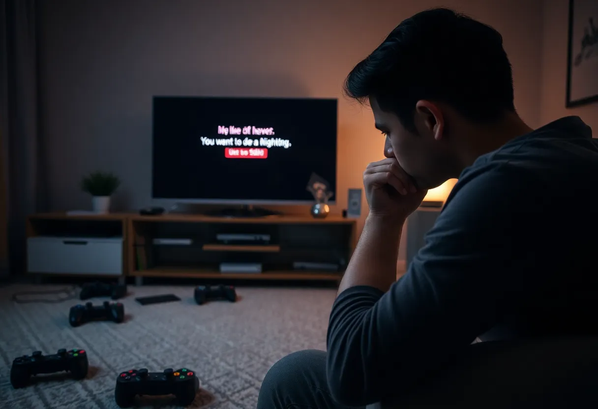 A frustrated gamer staring at an error screen during a PlayStation Network outage.