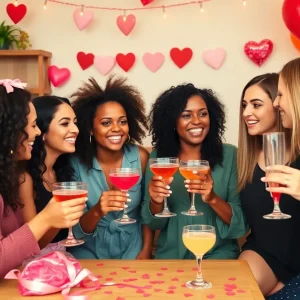 Women celebrating Galentine's Day in a festive environment