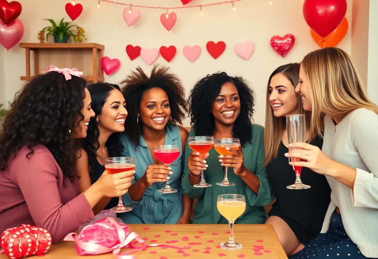 Women celebrating Galentine's Day in a festive environment