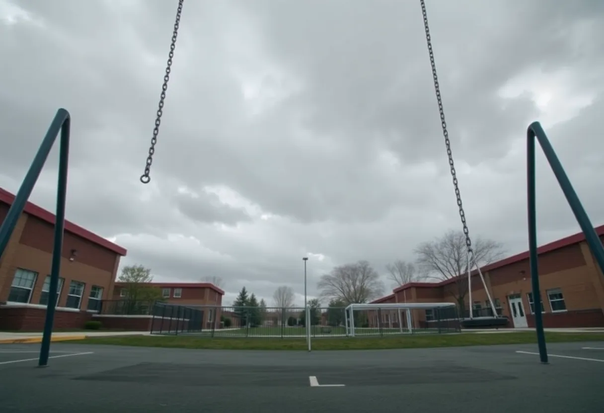 Empty school playground symbolizing closure