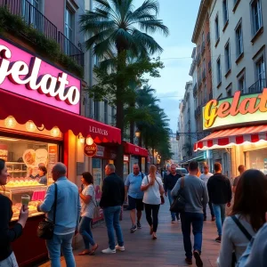 People enjoying gelato outside new shops in San Antonio