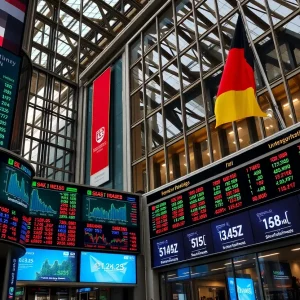 Financial district in Germany with stock market activity