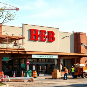 Construction of a new H-E-B grocery store in Converse, Texas