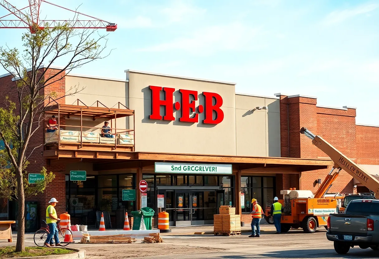 Construction of a new H-E-B grocery store in Converse, Texas