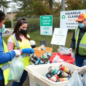 Volunteers collecting hazardous waste during community event