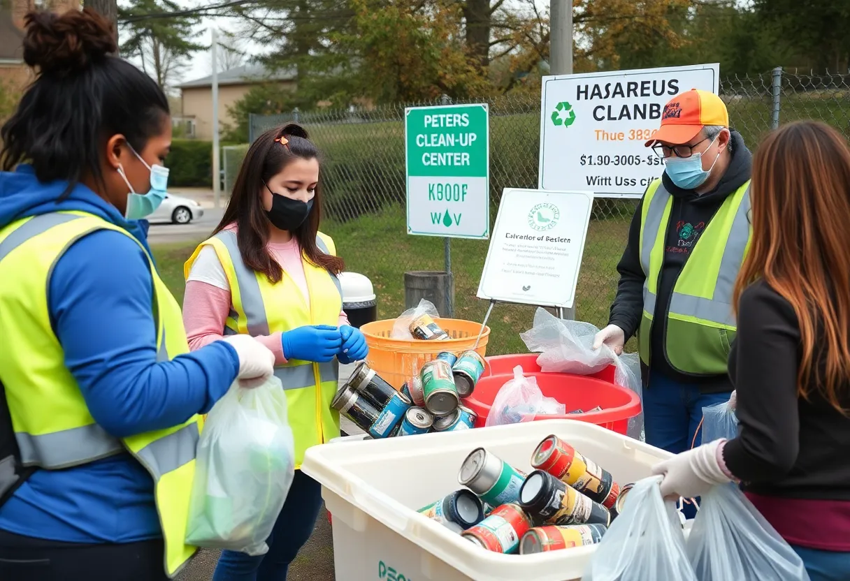 Volunteers collecting hazardous waste during community event