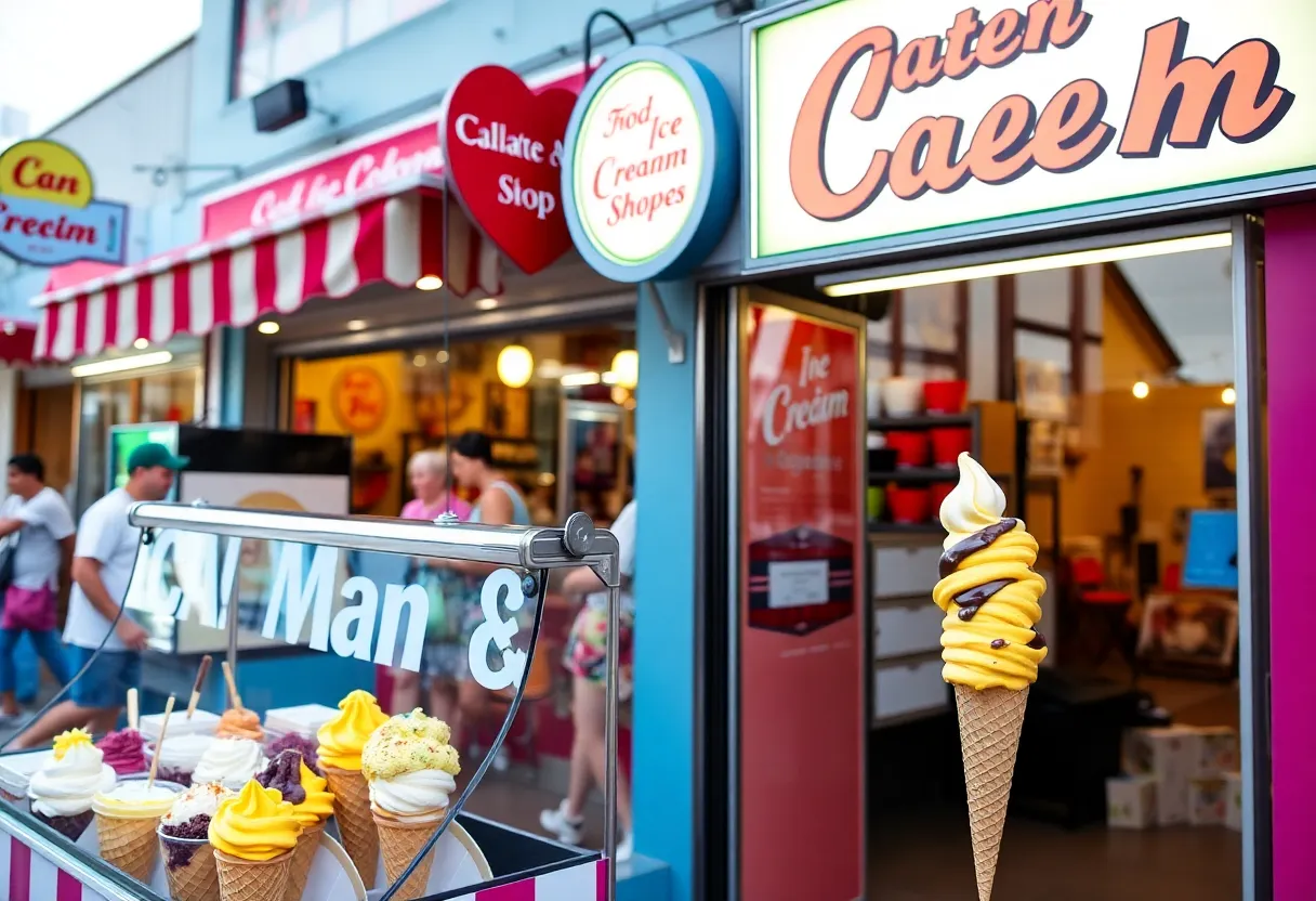 New ice cream shops in San Antonio with colorful displays of ice cream and gelato