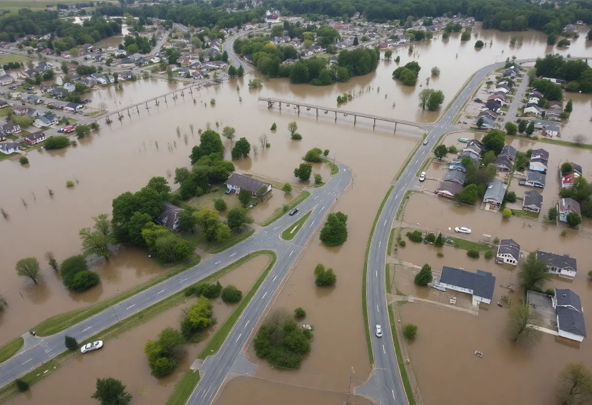 Flooded Kentucky neighborhoods with rescue crews