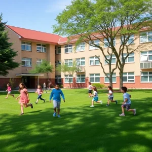 Children playing at Legacy Traditional School campus in Cibolo