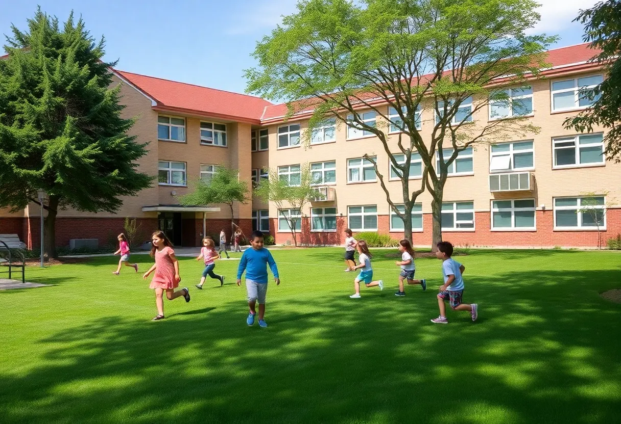 Children playing at Legacy Traditional School campus in Cibolo