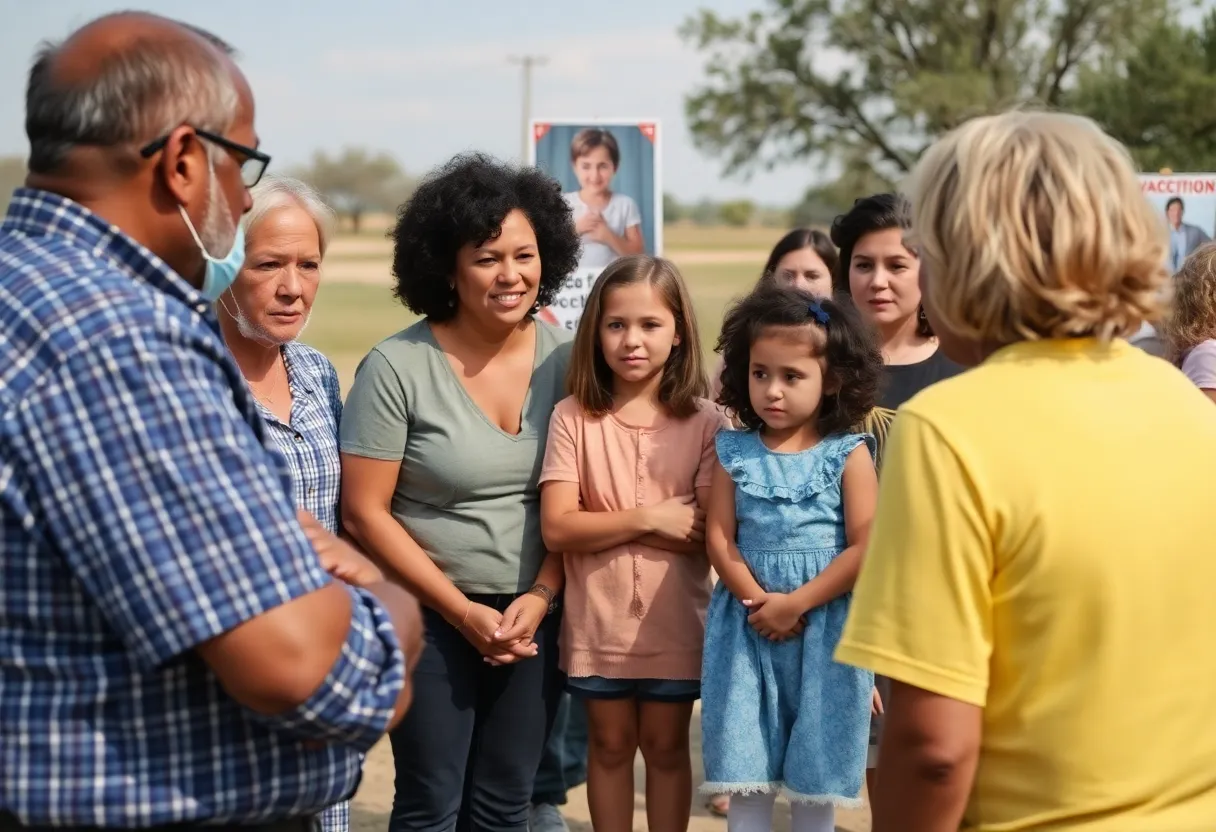 Community members raising awareness about measles and the importance of vaccinations.