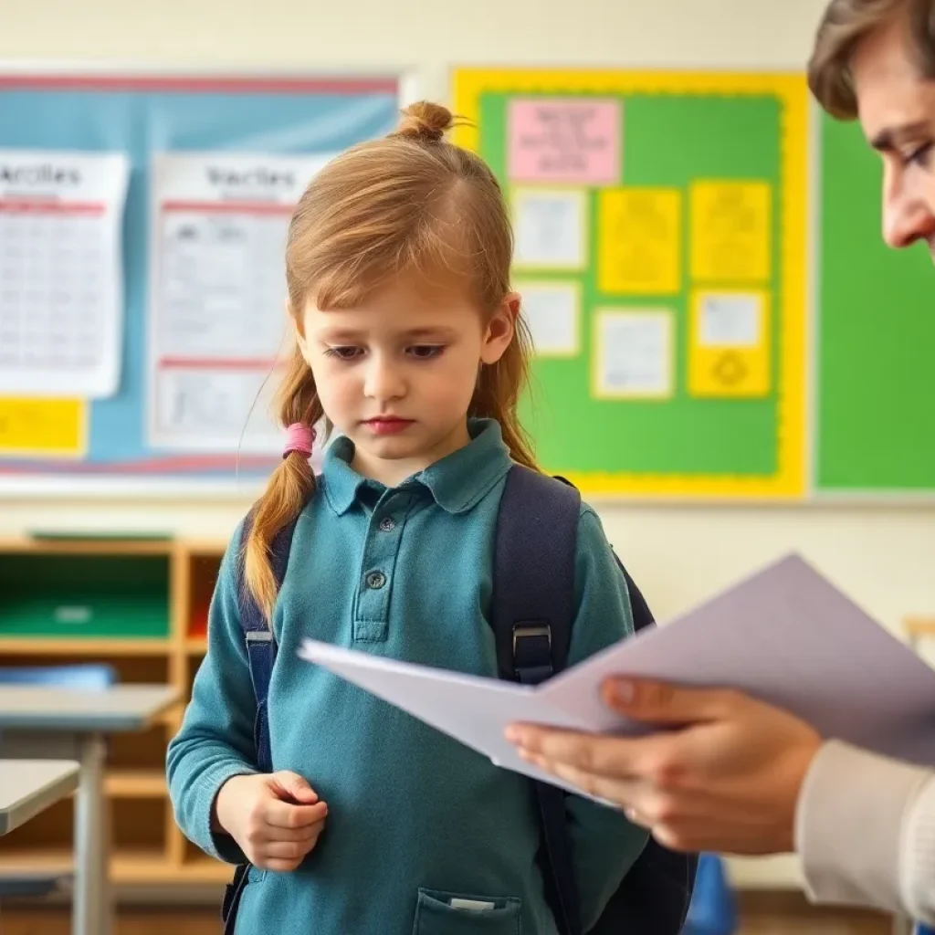 Parent reviewing vaccination records at school