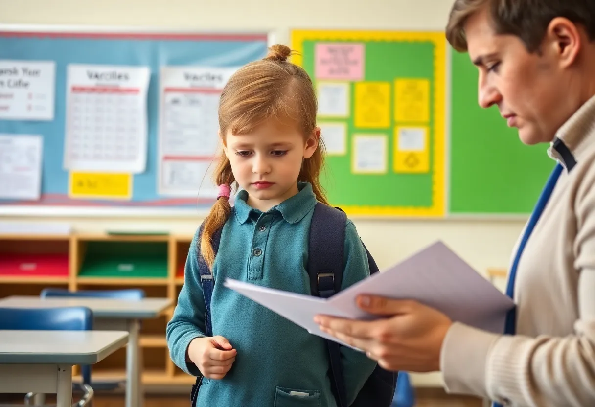 Parent reviewing vaccination records at school