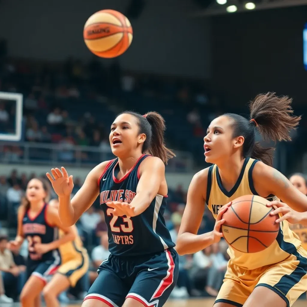 Women basketball players competing on the court