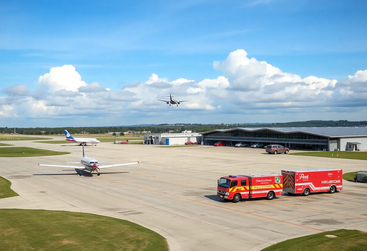 Emergency response vehicles at Marana Regional Airport after a midair collision.