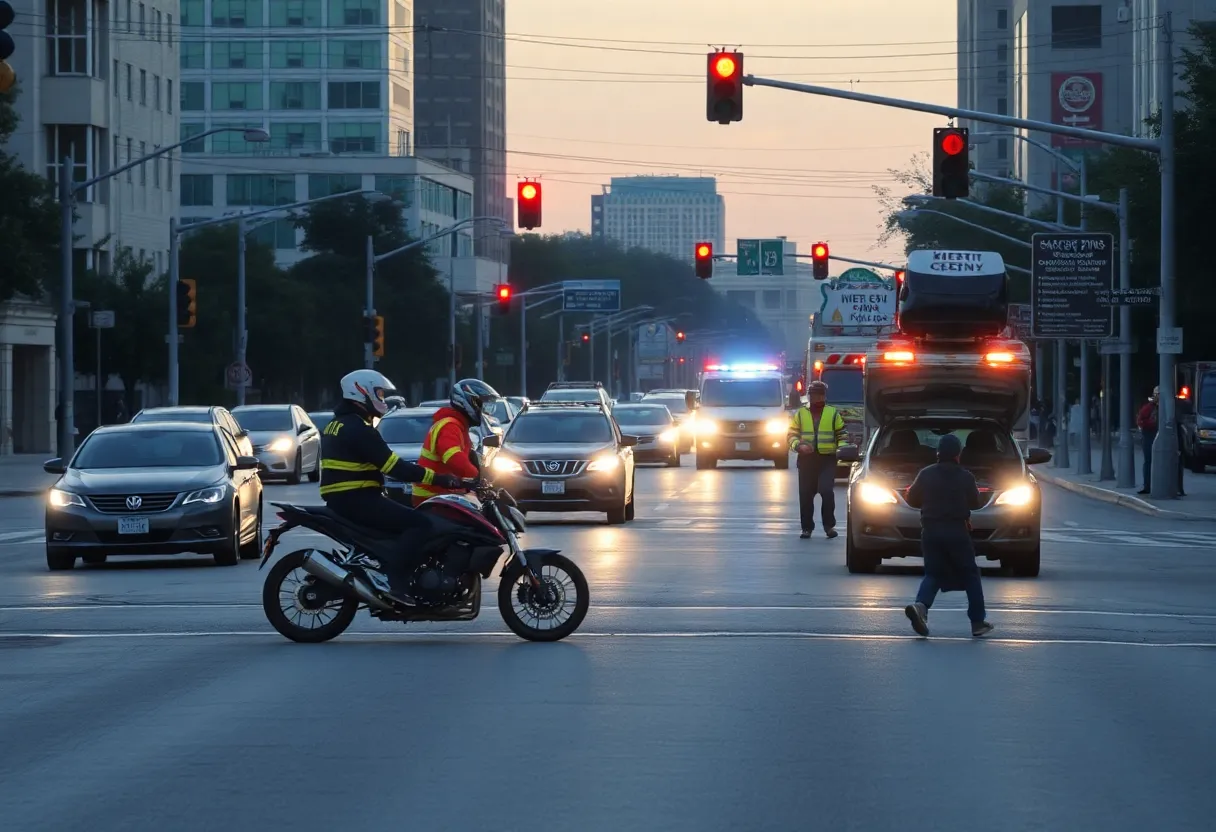 Emergency responders at a motorcycle accident scene in San Antonio