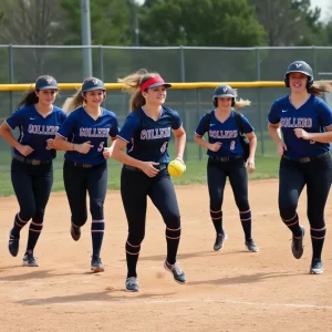 College softball team playing during a match