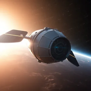 Futuristic spacecraft designed for NASA's PUNCH Mission against a starry background