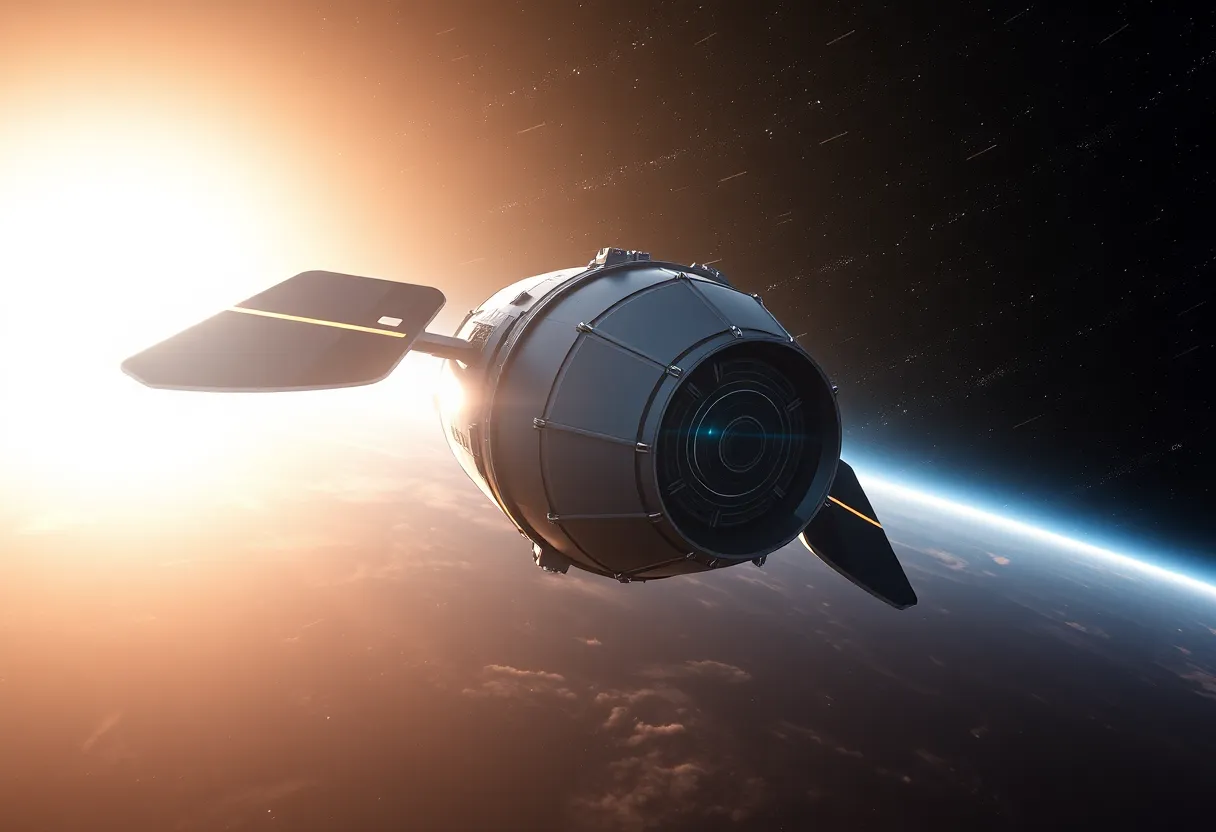 Futuristic spacecraft designed for NASA's PUNCH Mission against a starry background