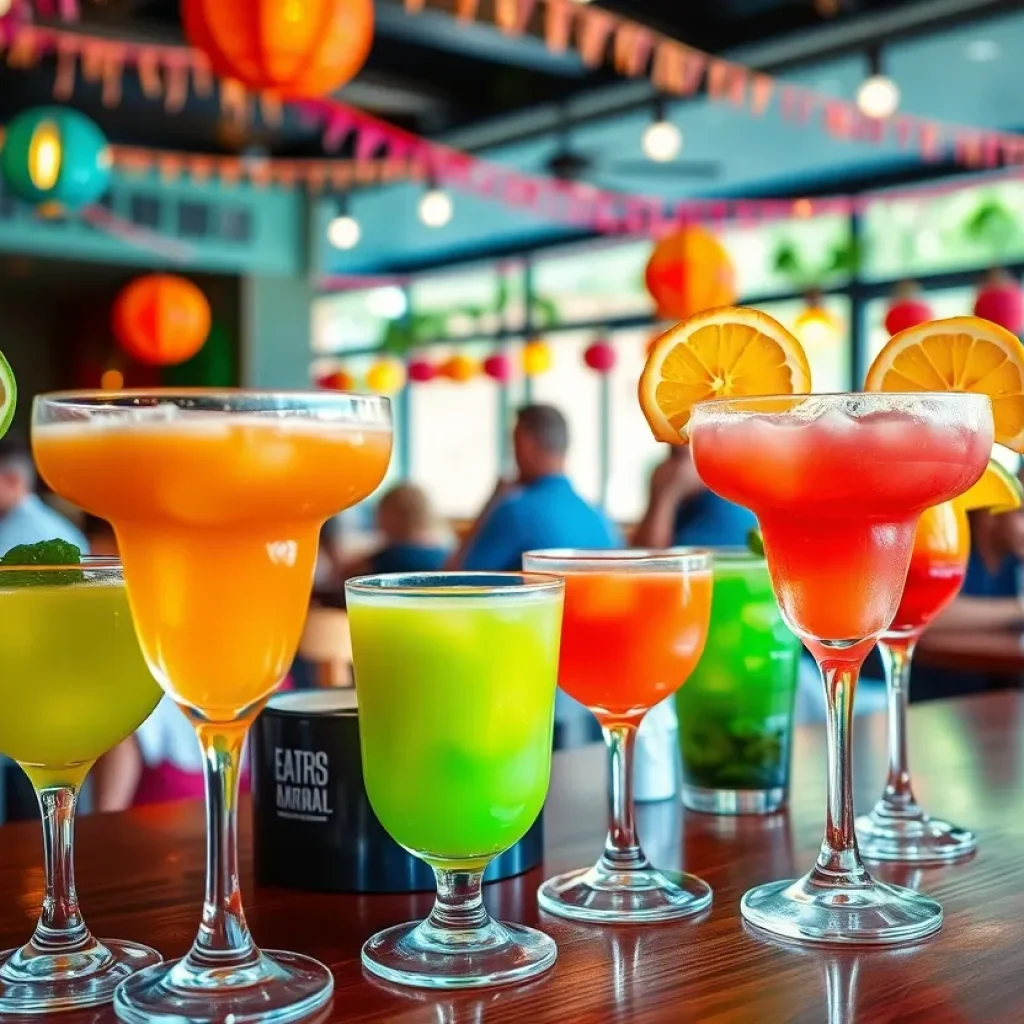 Margaritas in various flavors at a festive celebration