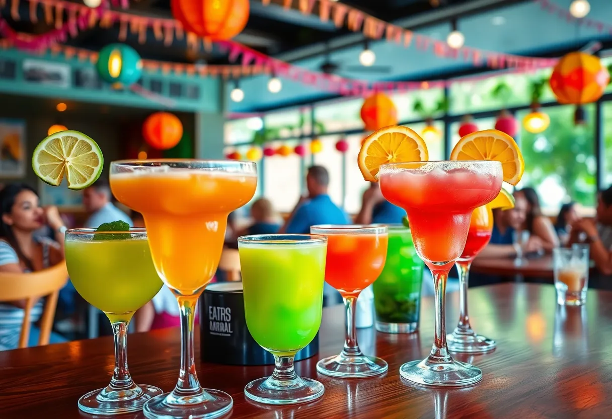 Margaritas in various flavors at a festive celebration