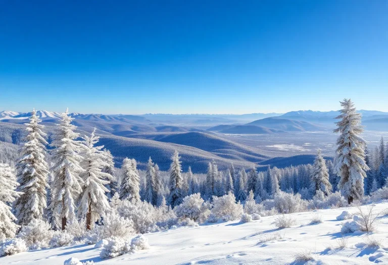 Winter scene in the Pikes Peak region with snow-covered trees.