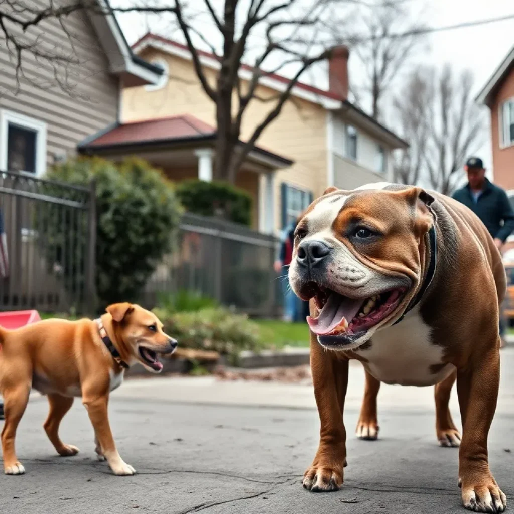 Neighborhood scene illustrating a pit bull incident.