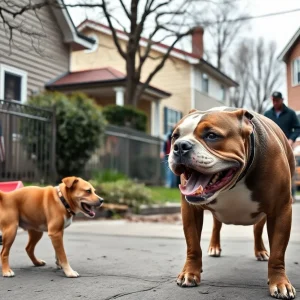 Neighborhood scene illustrating a pit bull incident.