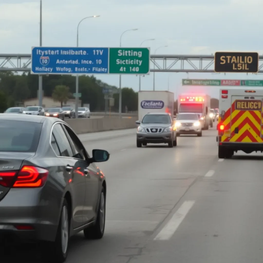 Emergency responders at a road rage incident scene on Interstate 10 in San Antonio.