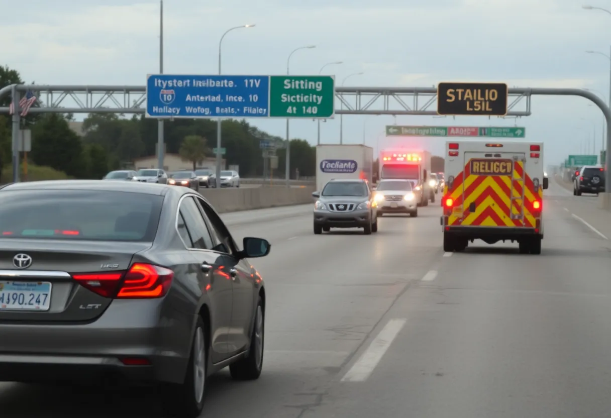 Emergency responders at a road rage incident scene on Interstate 10 in San Antonio.