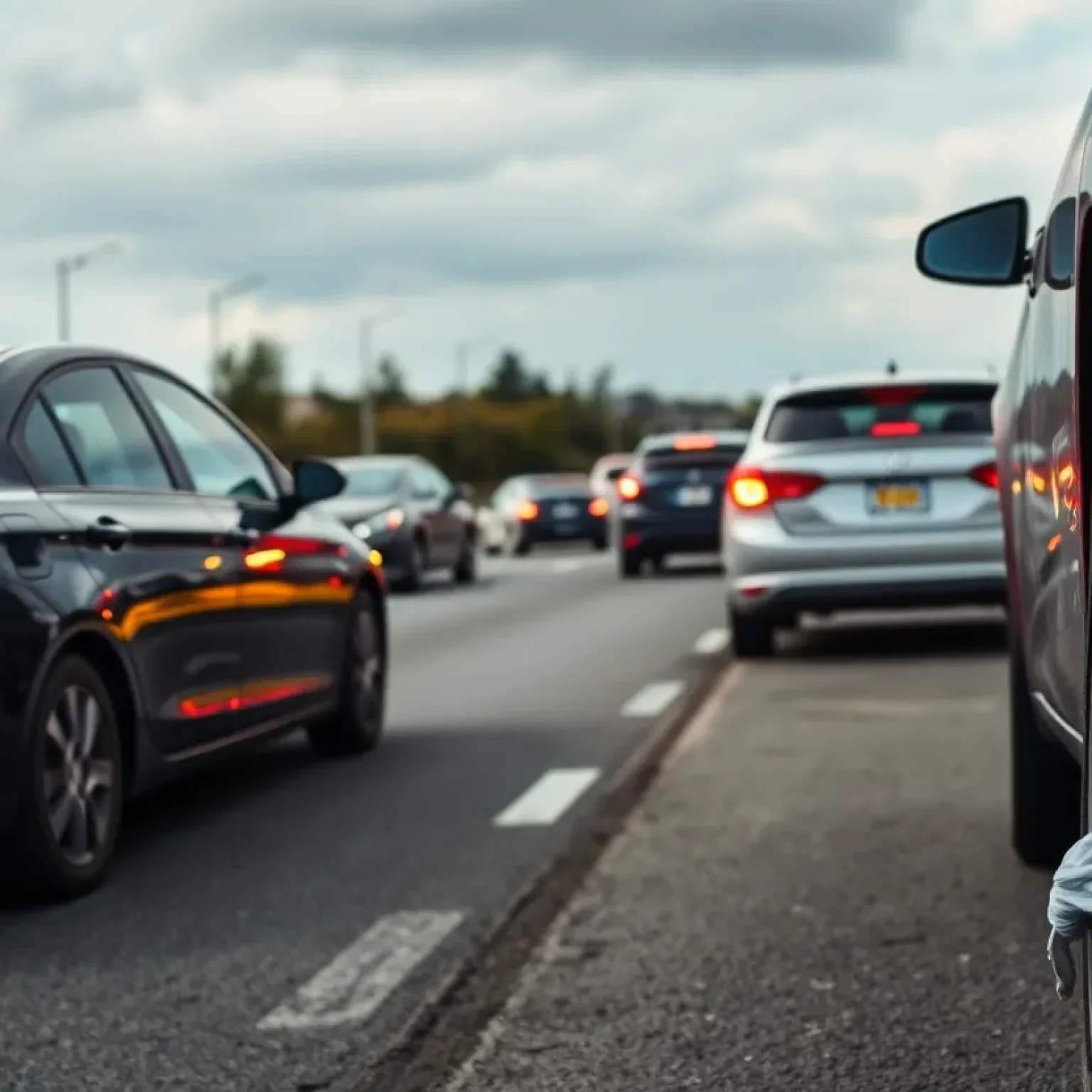 Illustration of a road rage incident depicting cars and a slashed tire