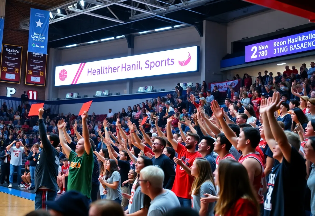 Fans cheering at the Salute to Healthcare event during a women's basketball game