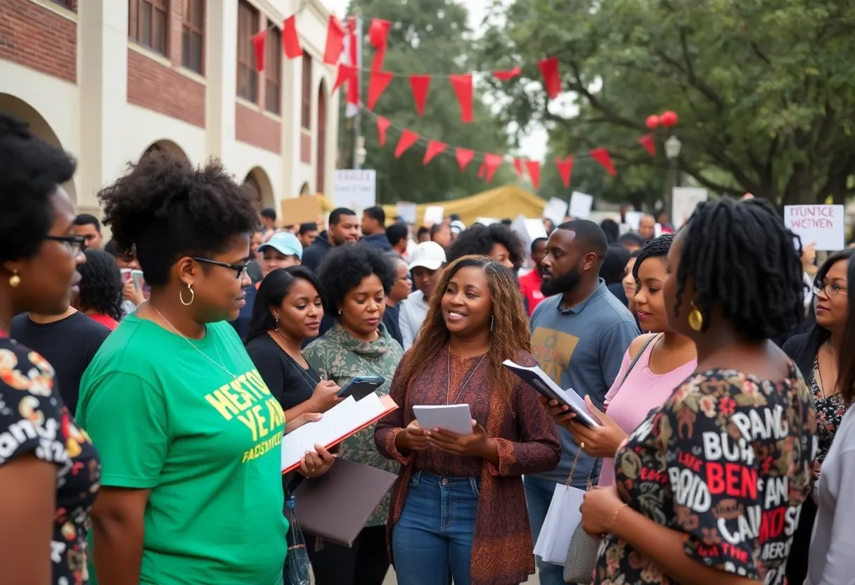 Community members in San Antonio celebrating Black History Month with a focus on education and unity.