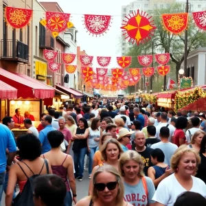 Crowd celebrating during San Antonio events in 1996