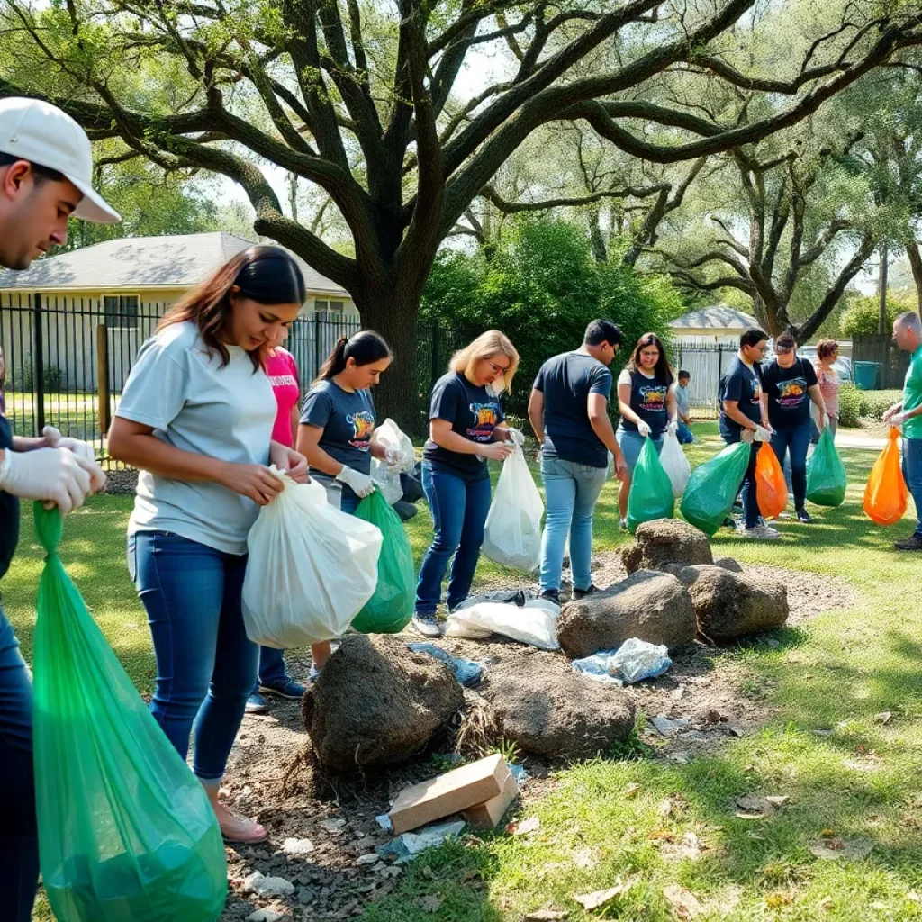 Community members participating in a clean-up event in San Antonio.