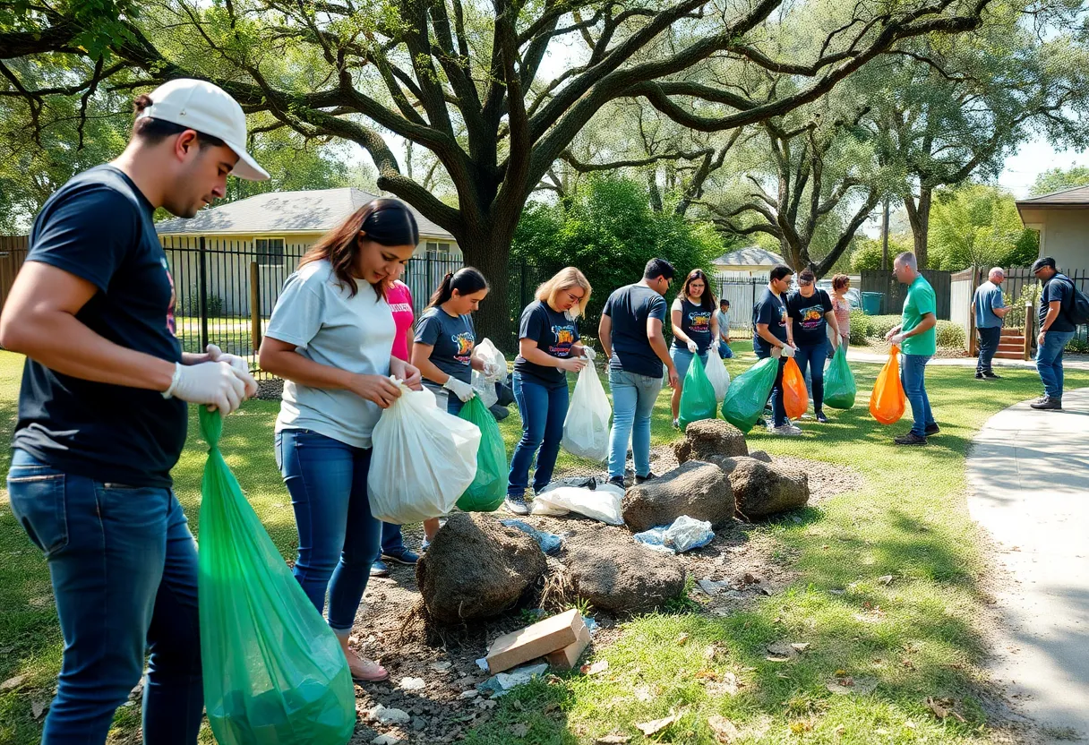 Community members participating in a clean-up event in San Antonio.