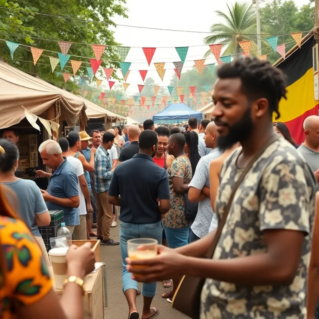 Crowd enjoying the San Antonio Coffee Festival with music and coffee stalls.